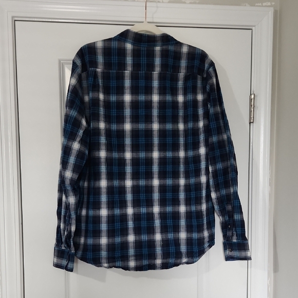 Blue and White Plaid Button-Up Shirt - Picture 4 of 4